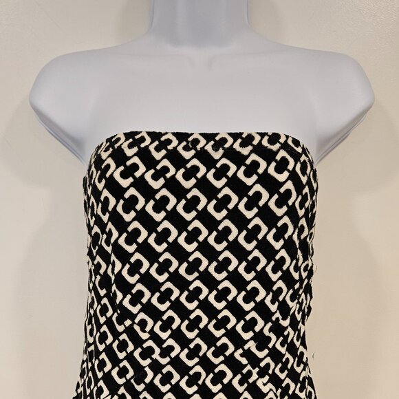 DVF Terry Cloth Cover Up, Chain Link Design, Strapless, Black & White, Size S - Picture 6 of 11